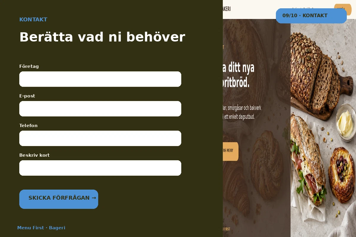 Menu First – Kontakt för bageri