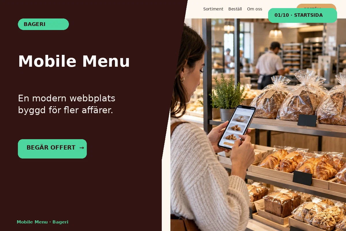 Mobile Menu – designförslag för bageri