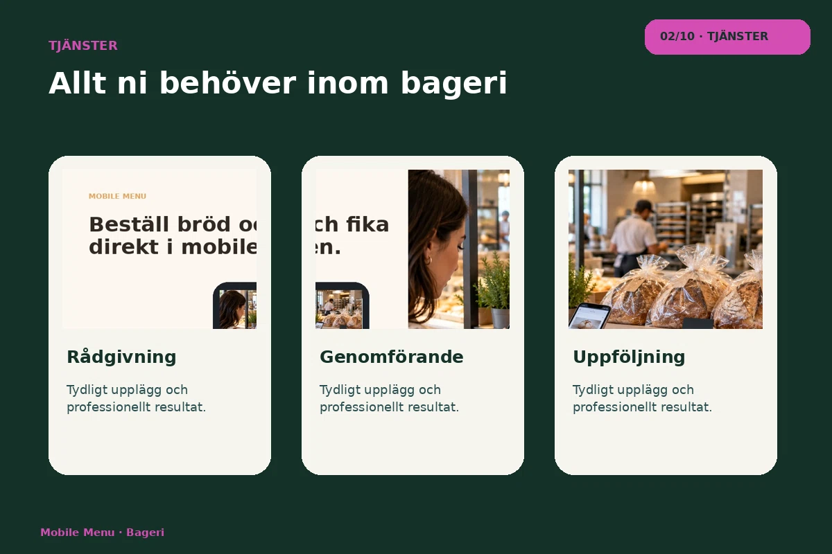 Mobile Menu – Tjänster för bageri