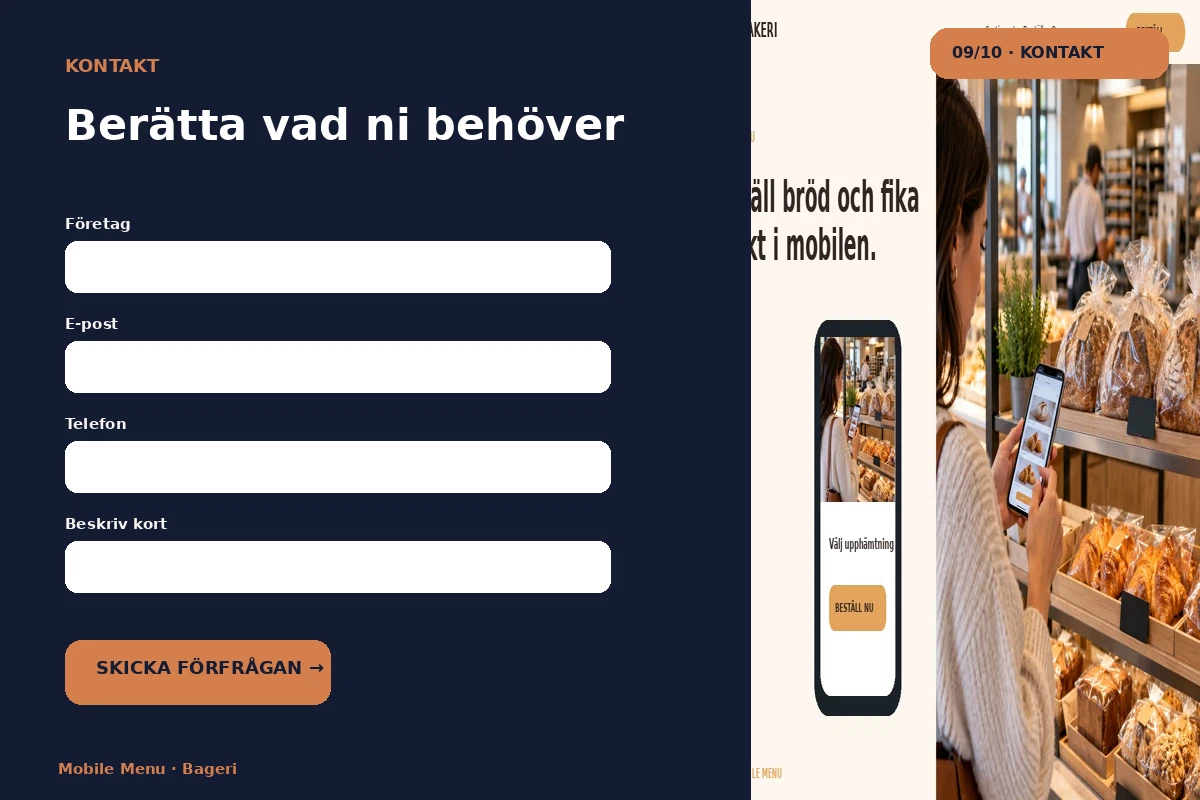 Mobile Menu – Kontakt för bageri