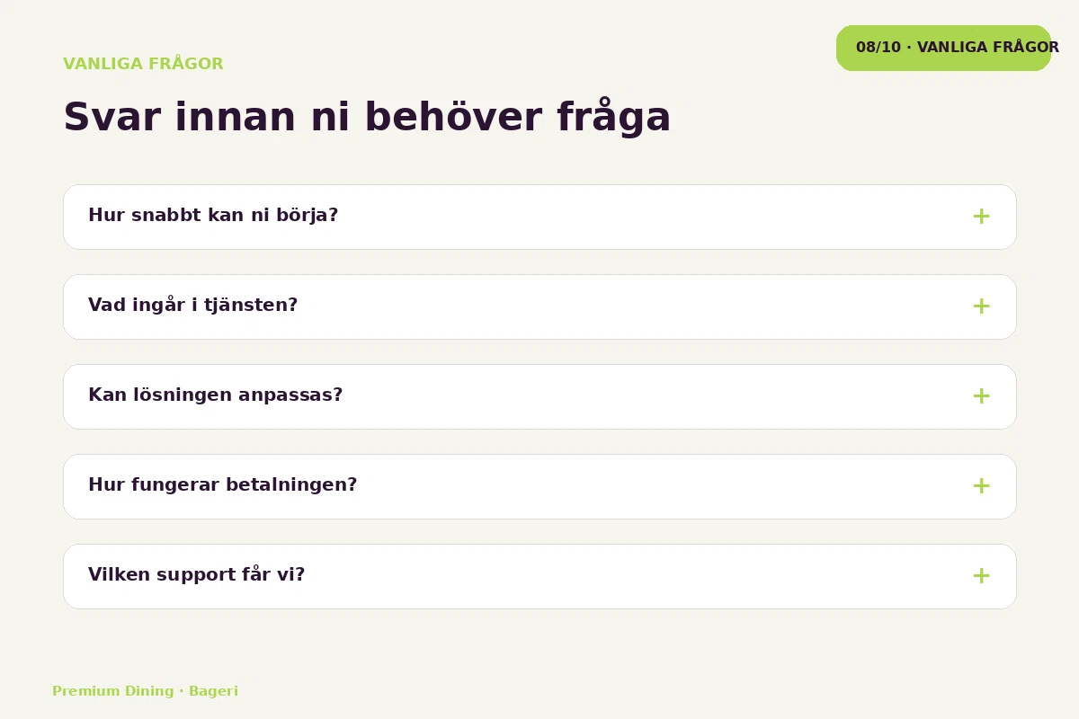 Premium Dining – Vanliga frågor för bageri