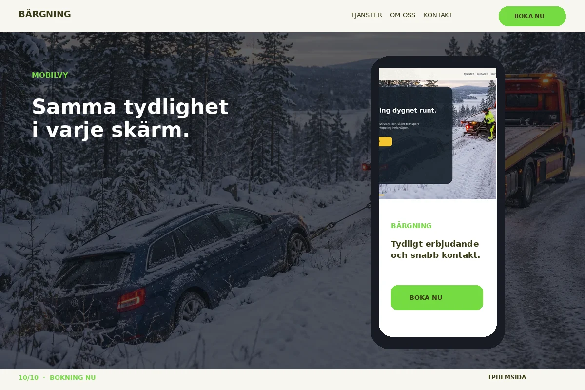 Bokning Nu – Mobilvy för bärgning