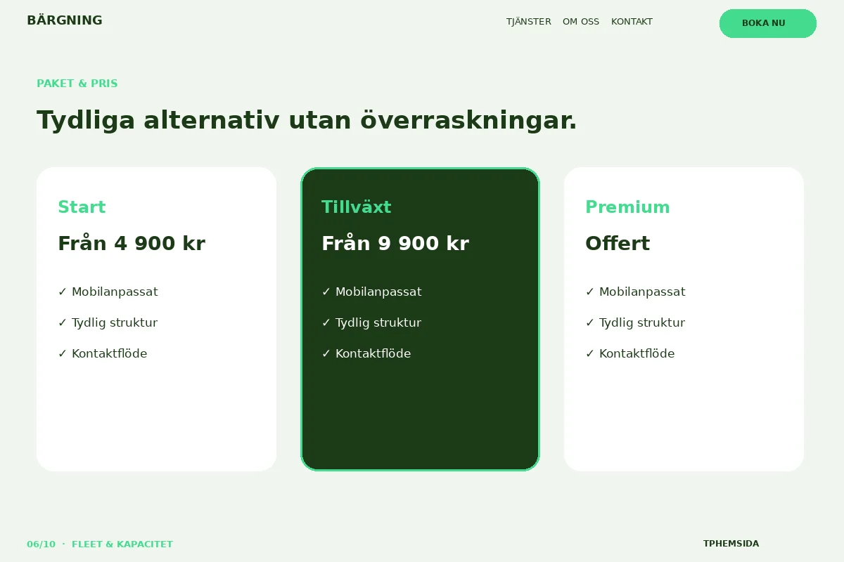 Fleet & Kapacitet – Paket & pris för bärgning