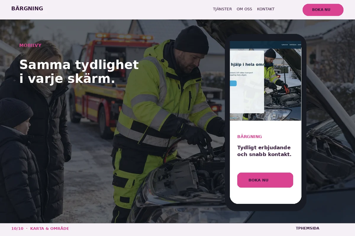 Karta & Område – Mobilvy för bärgning