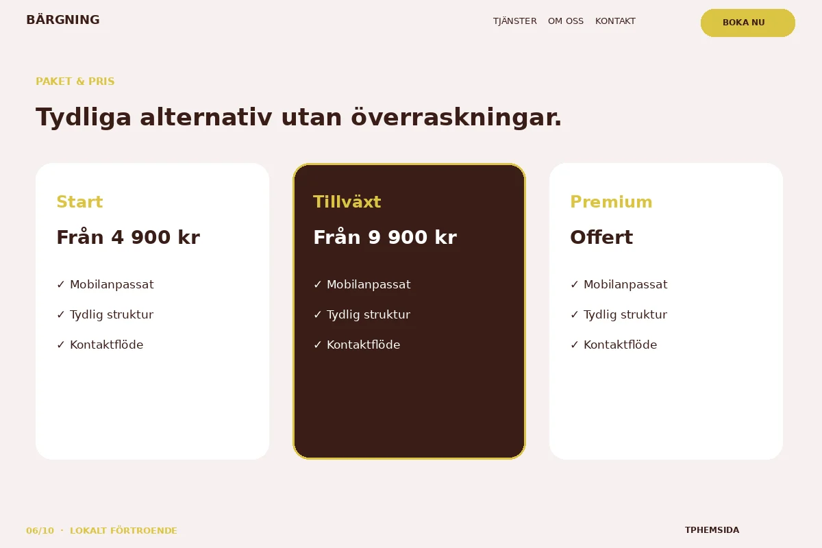 Lokalt Förtroende – Paket & pris för bärgning