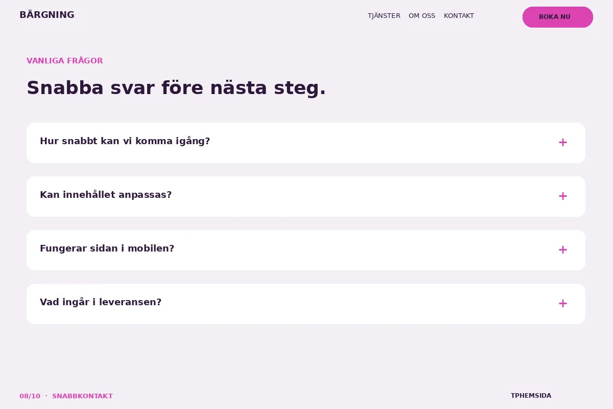 Snabbkontakt – Vanliga frågor för bärgning