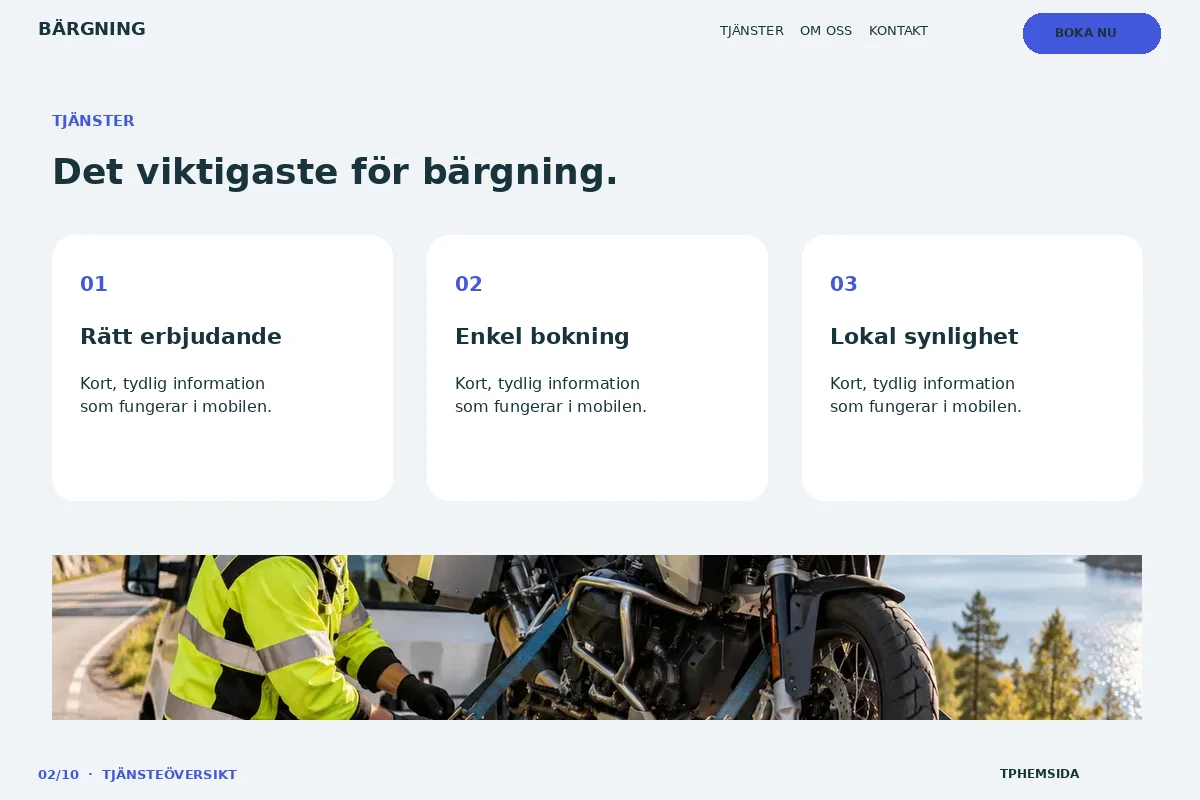 Tjänsteöversikt – Tjänster för bärgning