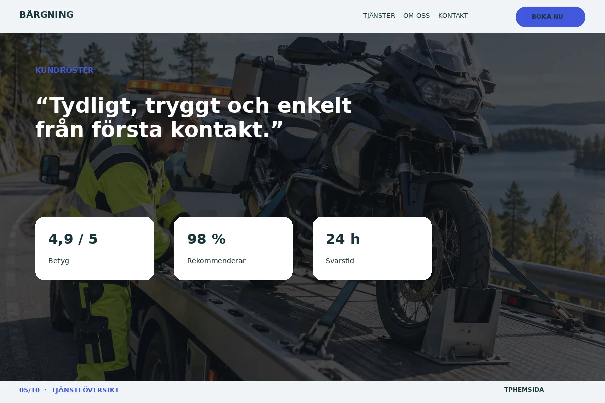 Tjänsteöversikt – Kundröster för bärgning