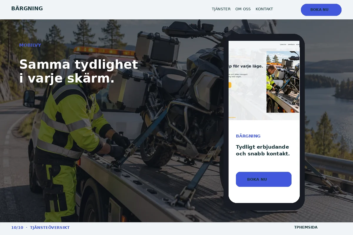 Tjänsteöversikt – Mobilvy för bärgning