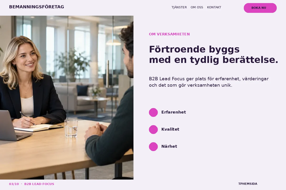 B2B Lead Focus – Om företaget för bemanningsföretag