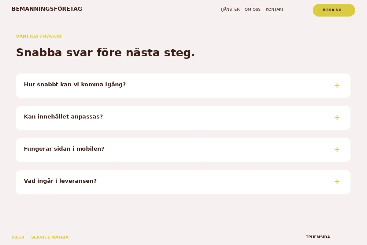 Service Matrix – Vanliga frågor för bemanningsföretag