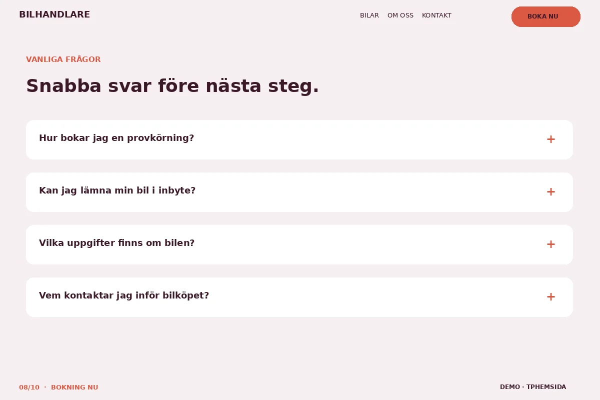 Bokning Nu – Vanliga frågor för bilhandlare