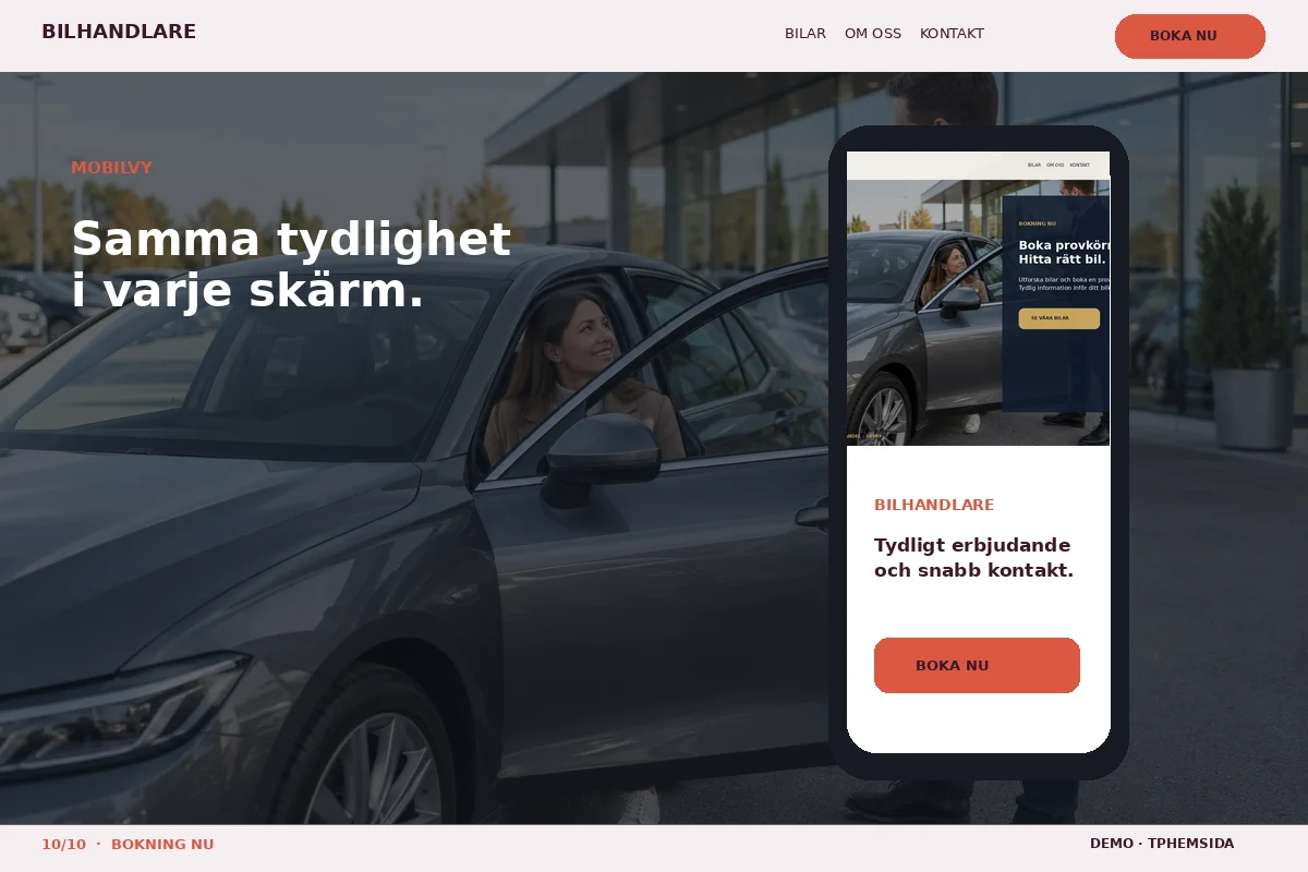 Bokning Nu – Mobilvy för bilhandlare