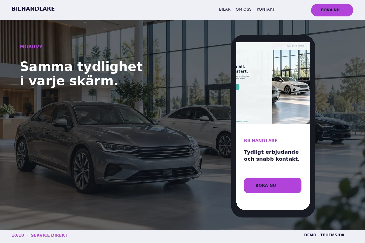 Service Direkt – Mobilvy för bilhandlare