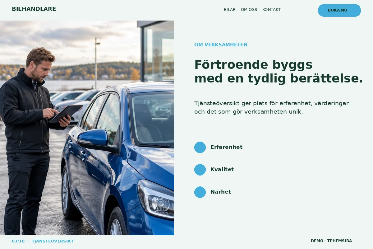 Tjänsteöversikt – Om företaget för bilhandlare
