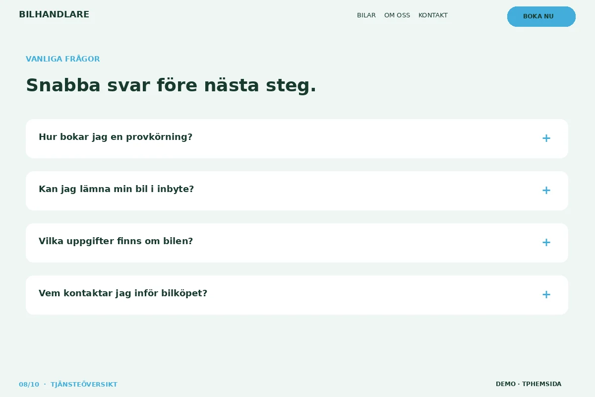 Tjänsteöversikt – Vanliga frågor för bilhandlare