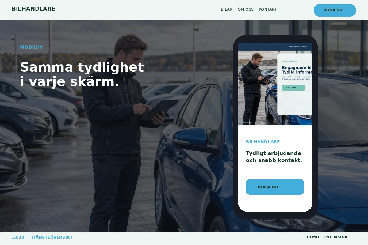 Tjänsteöversikt – Mobilvy för bilhandlare