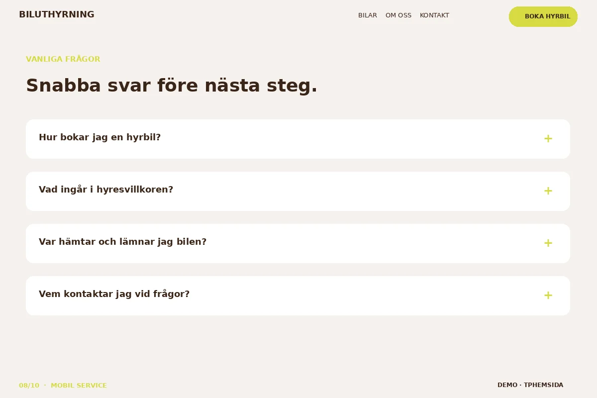 Mobil Service – Vanliga frågor för biluthyrning