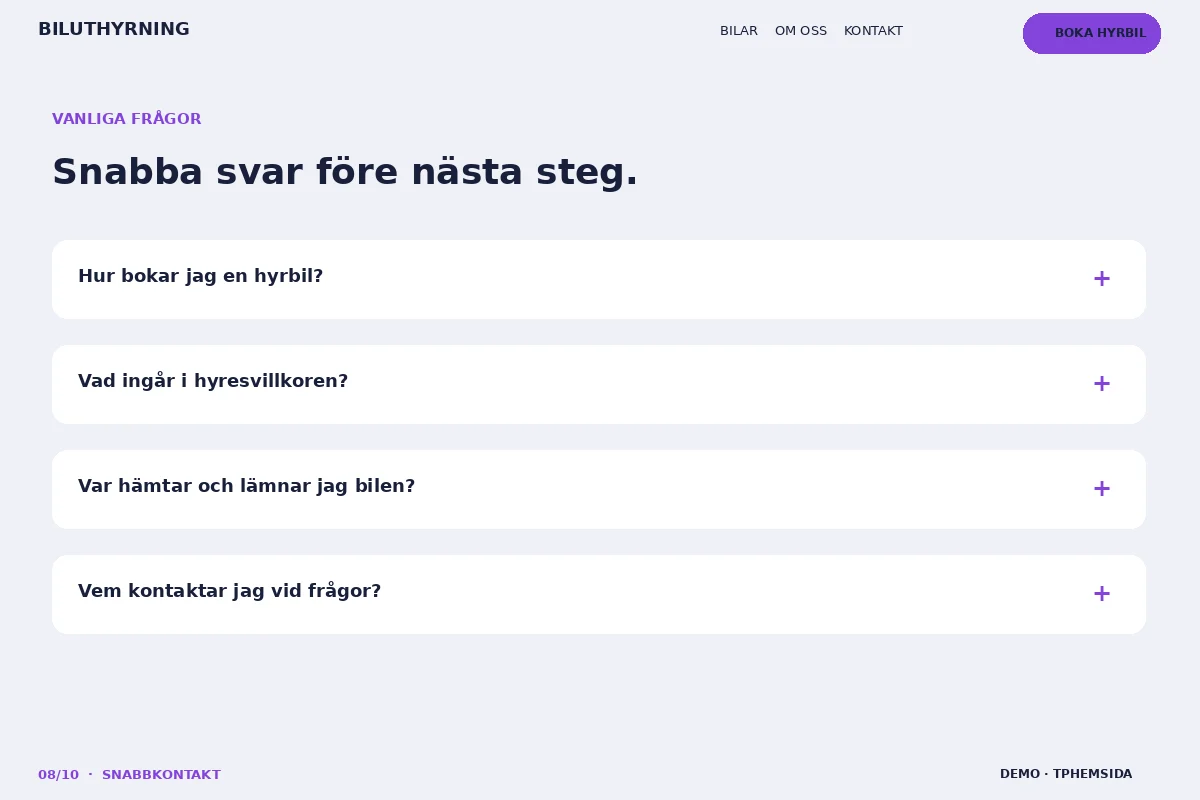 Snabbkontakt – Vanliga frågor för biluthyrning