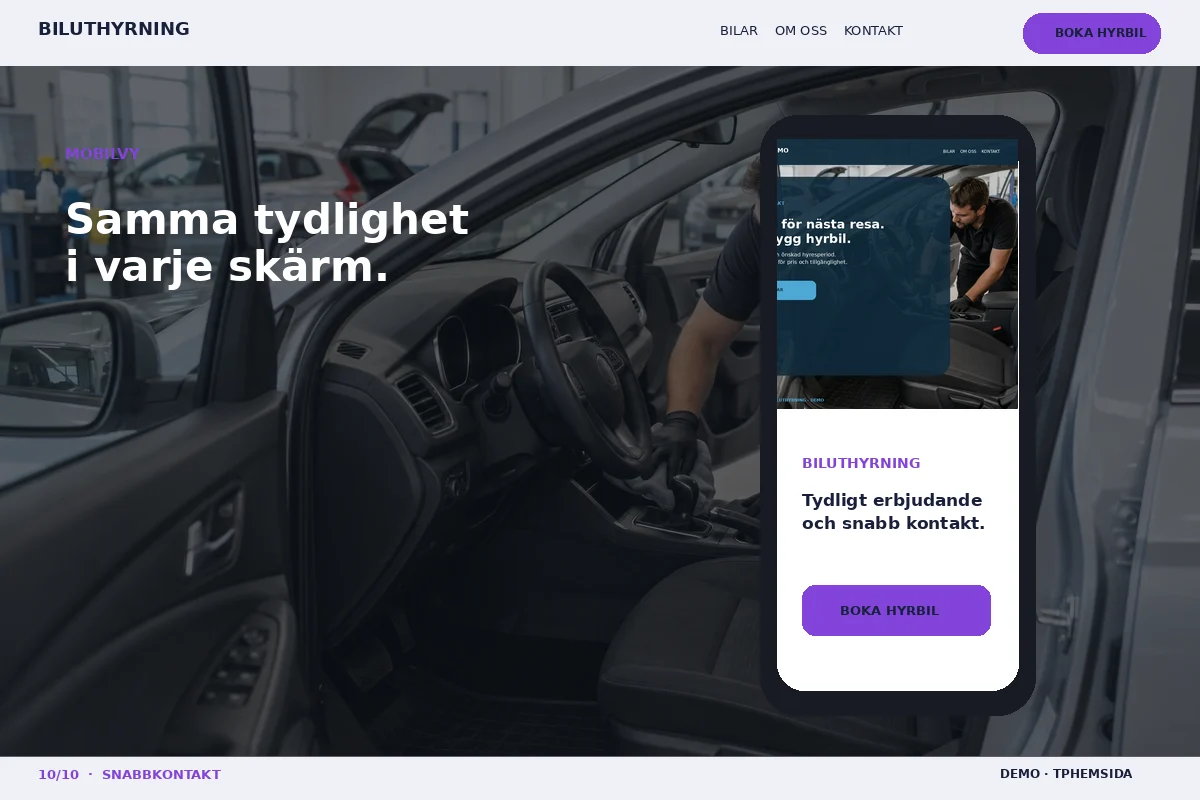 Snabbkontakt – Mobilvy för biluthyrning