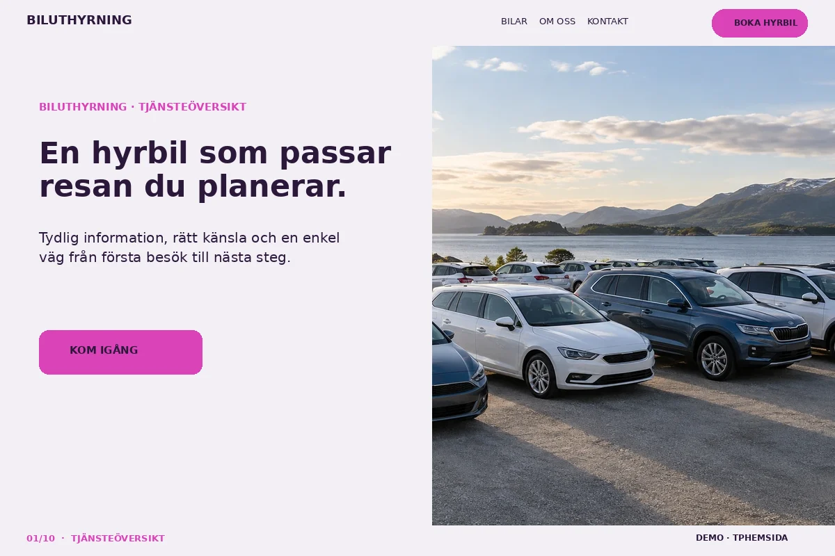 Tjänsteöversikt – Startsida för biluthyrning