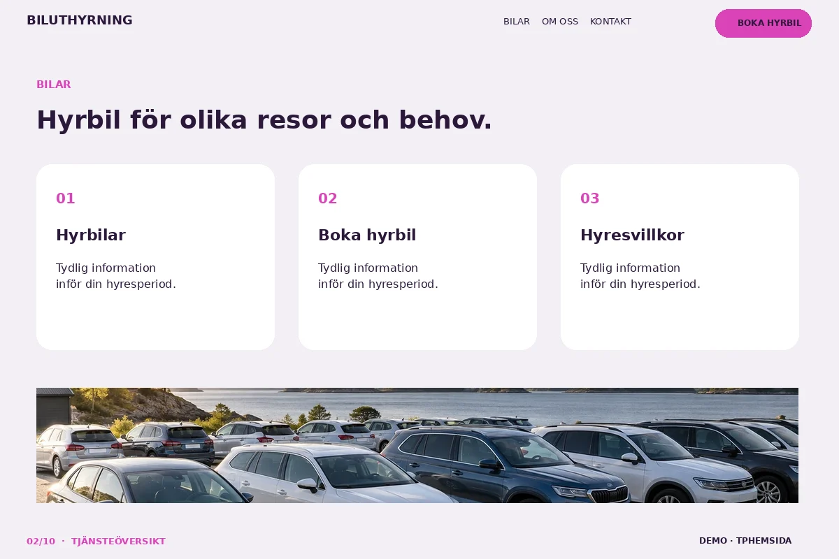 Tjänsteöversikt – Hyrbilar för biluthyrning
