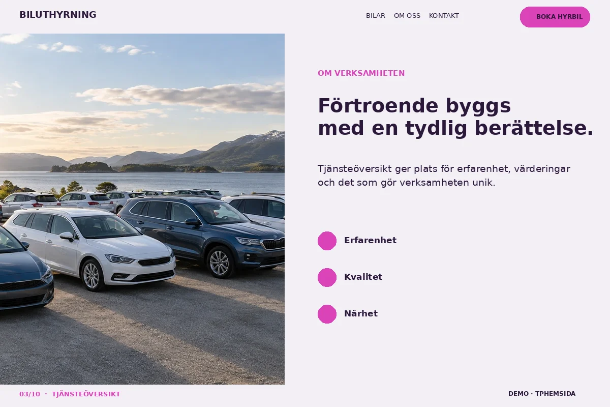 Tjänsteöversikt – Om företaget för biluthyrning