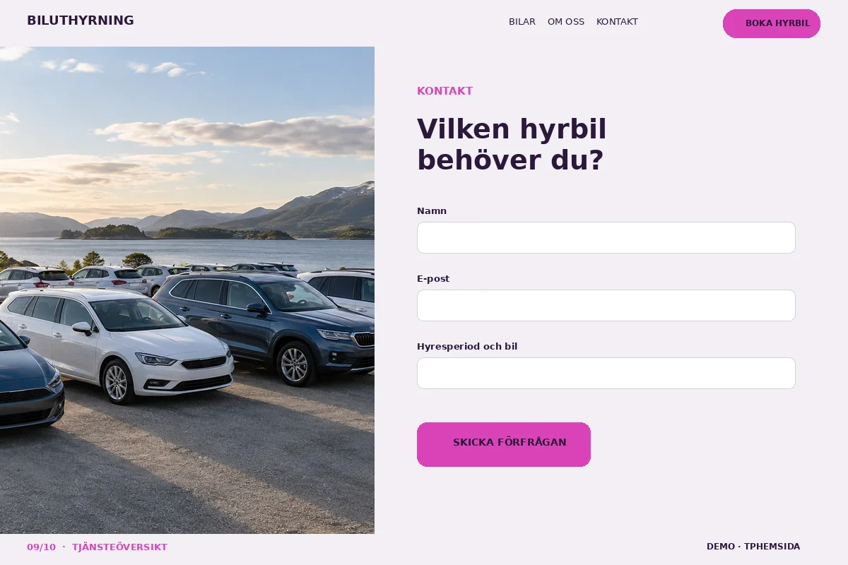 Tjänsteöversikt – Kontakt för biluthyrning