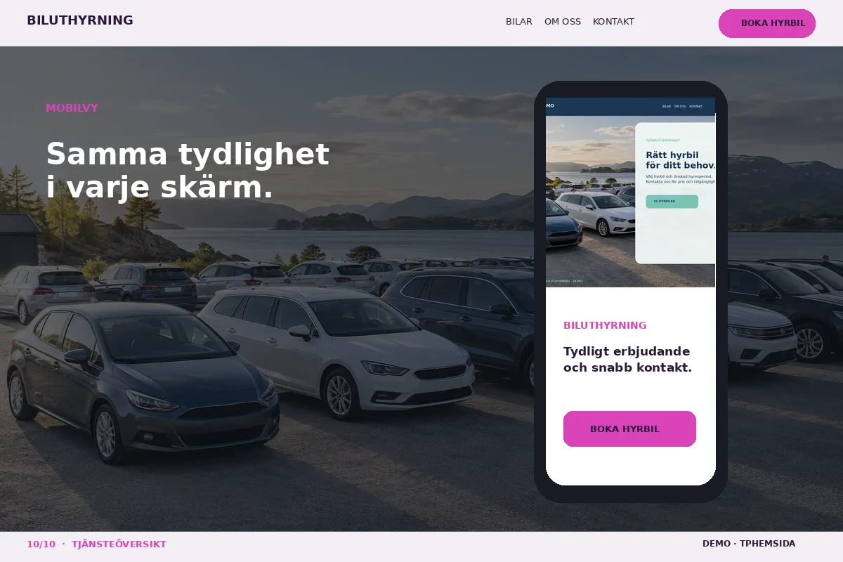 Tjänsteöversikt – Mobilvy för biluthyrning