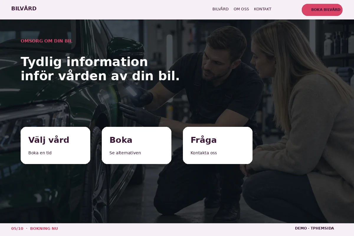 Bokning Nu – Omsorg om bilen för bilvård