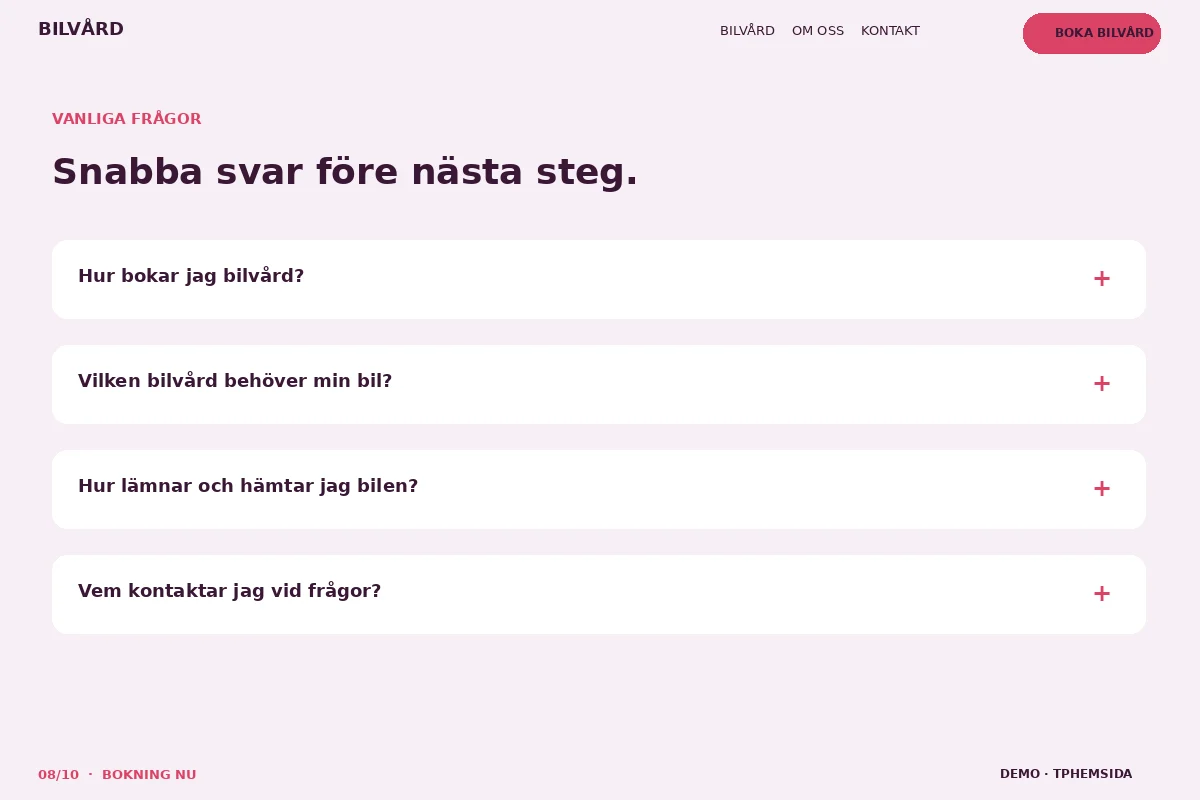 Bokning Nu – Vanliga frågor för bilvård