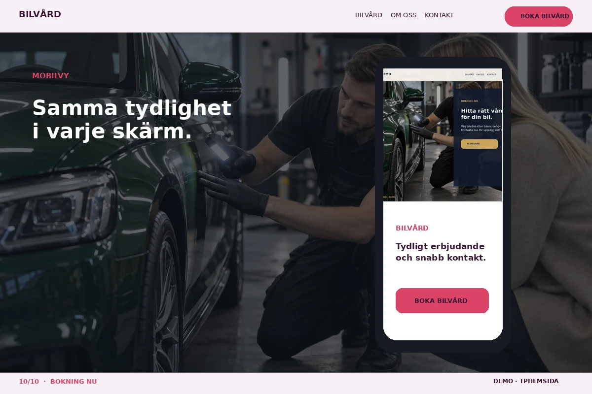 Bokning Nu – Mobilvy för bilvård