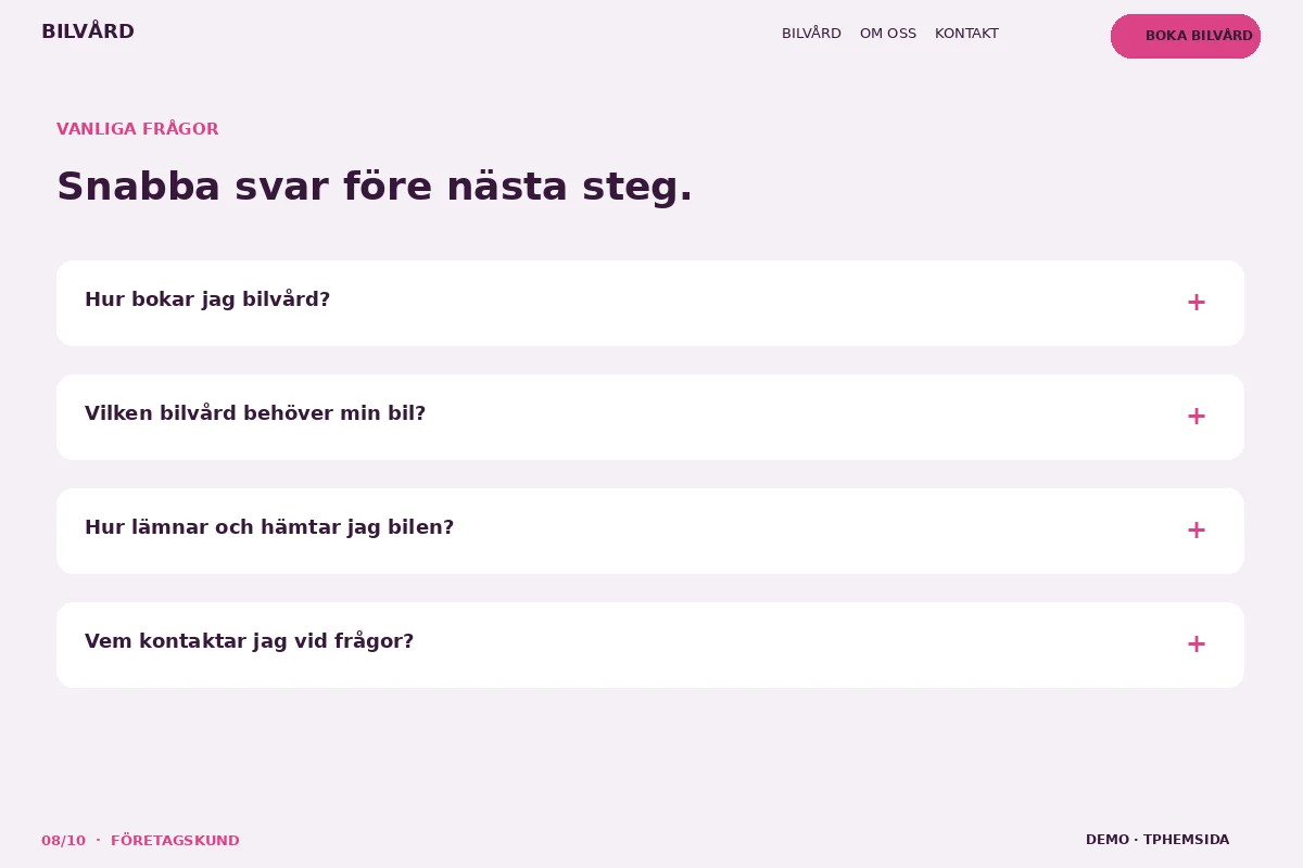 Företagskund – Vanliga frågor för bilvård