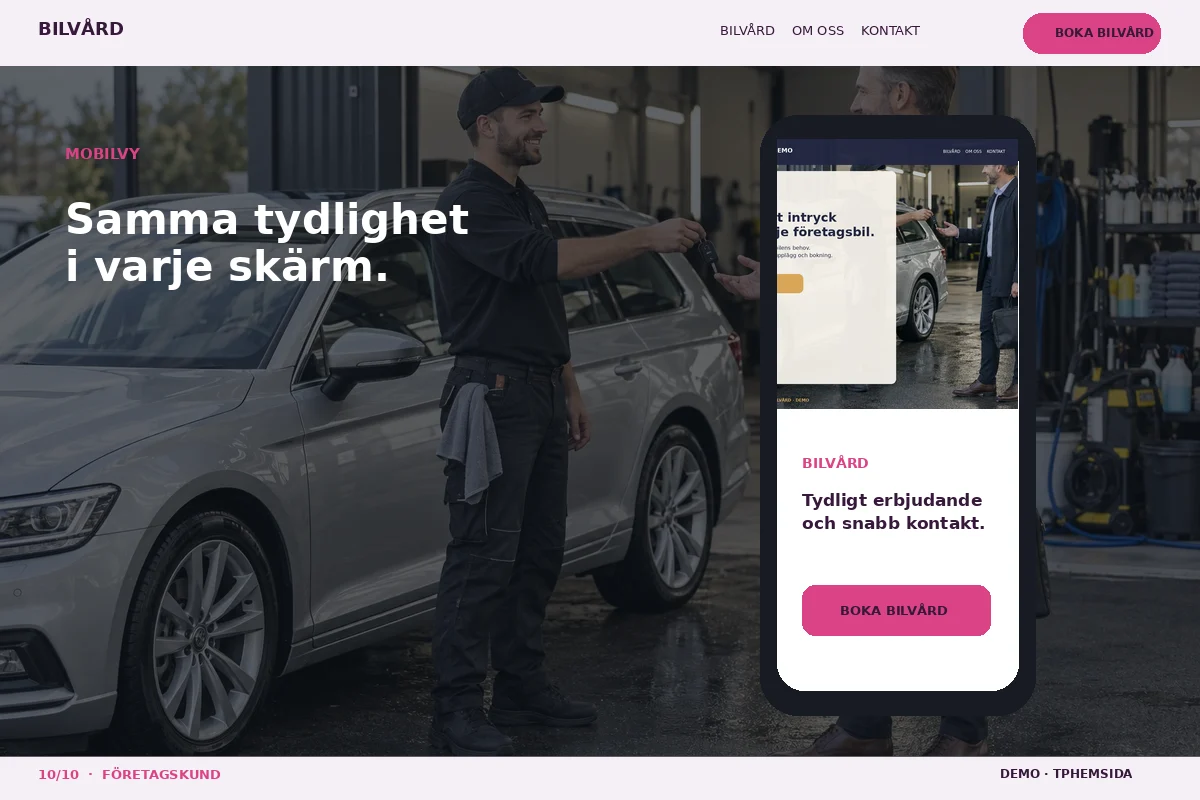 Företagskund – Mobilvy för bilvård