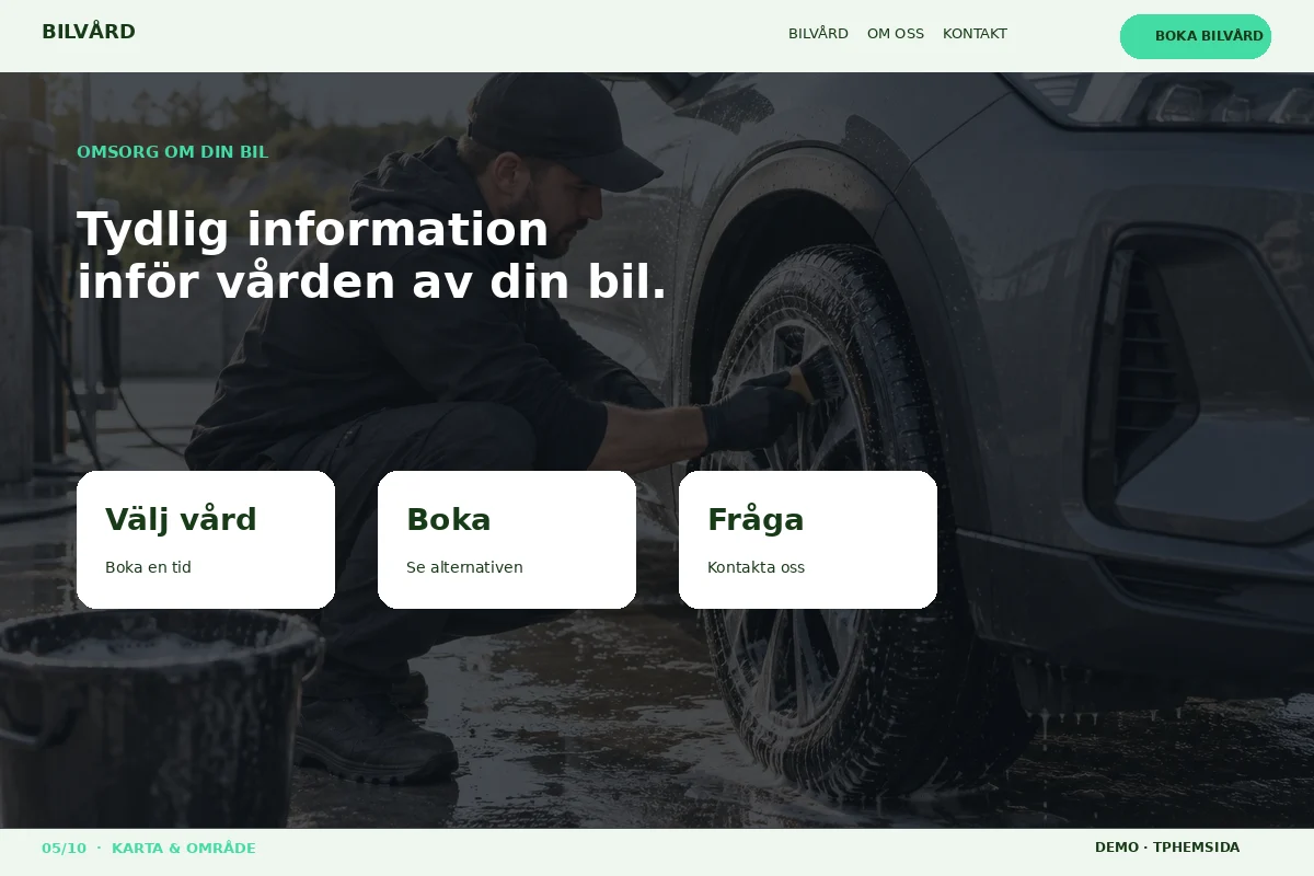 Karta & Område – Omsorg om bilen för bilvård