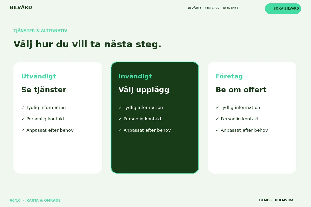 Karta & Område – Tjänster & alternativ för bilvård