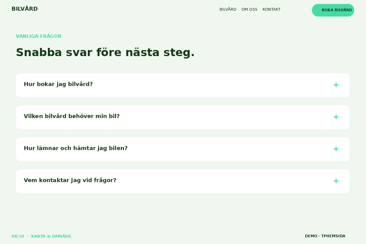 Karta & Område – Vanliga frågor för bilvård