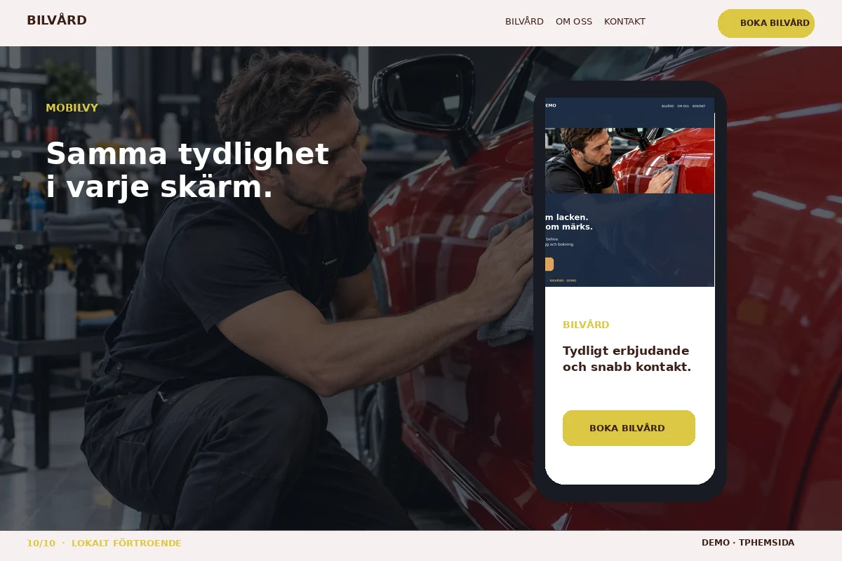 Lokalt Förtroende – Mobilvy för bilvård