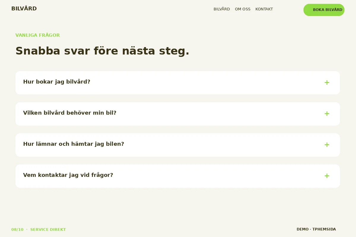 Service Direkt – Vanliga frågor för bilvård