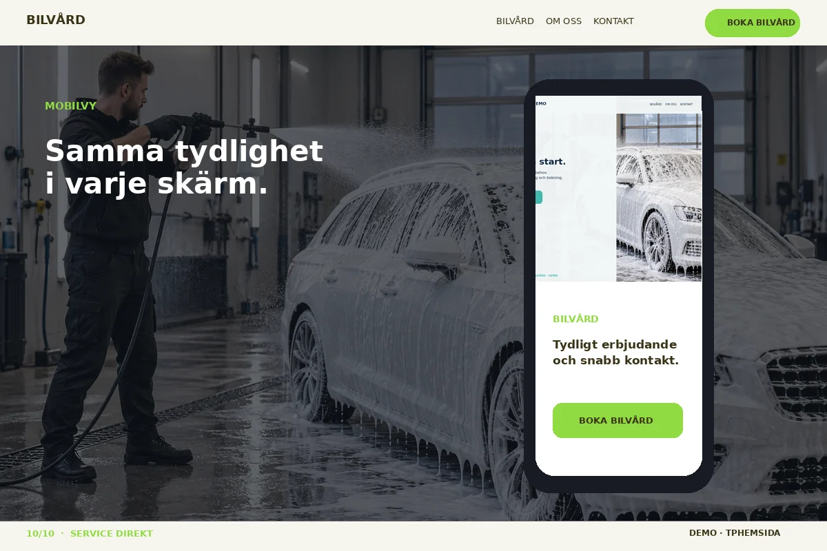 Service Direkt – Mobilvy för bilvård