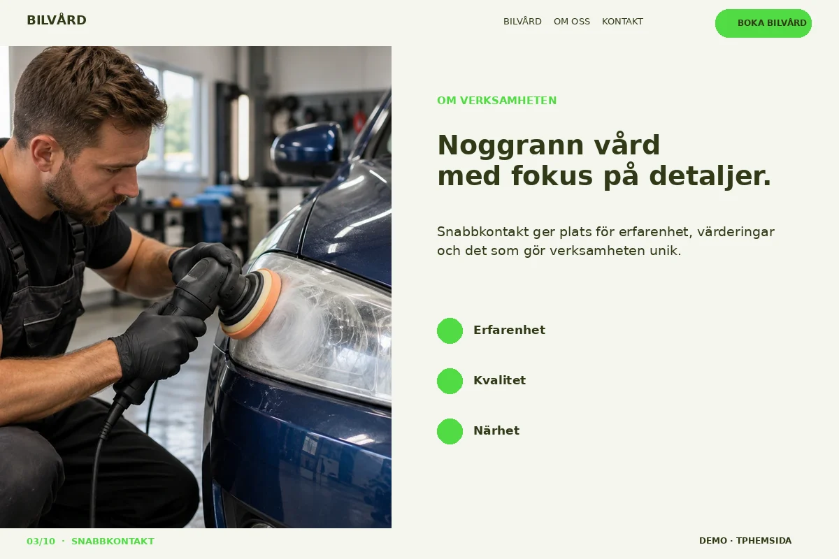 Snabbkontakt – Om företaget för bilvård