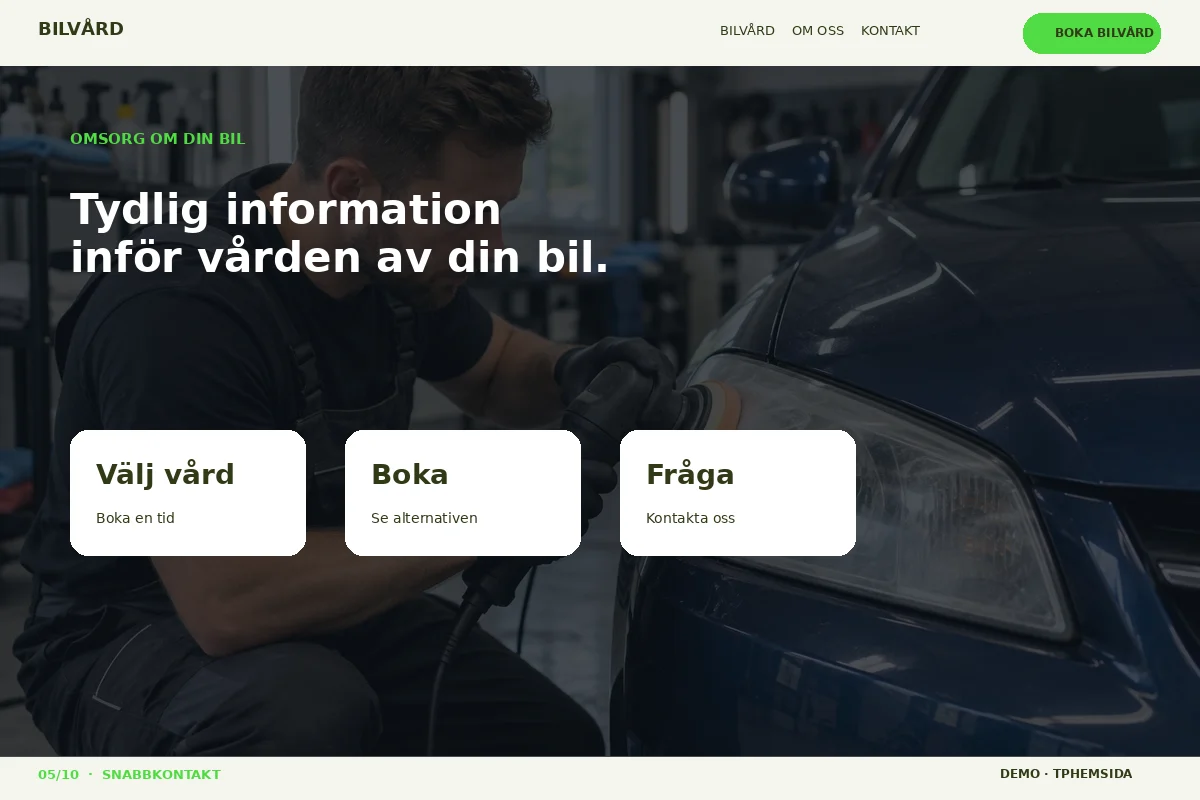 Snabbkontakt – Omsorg om bilen för bilvård