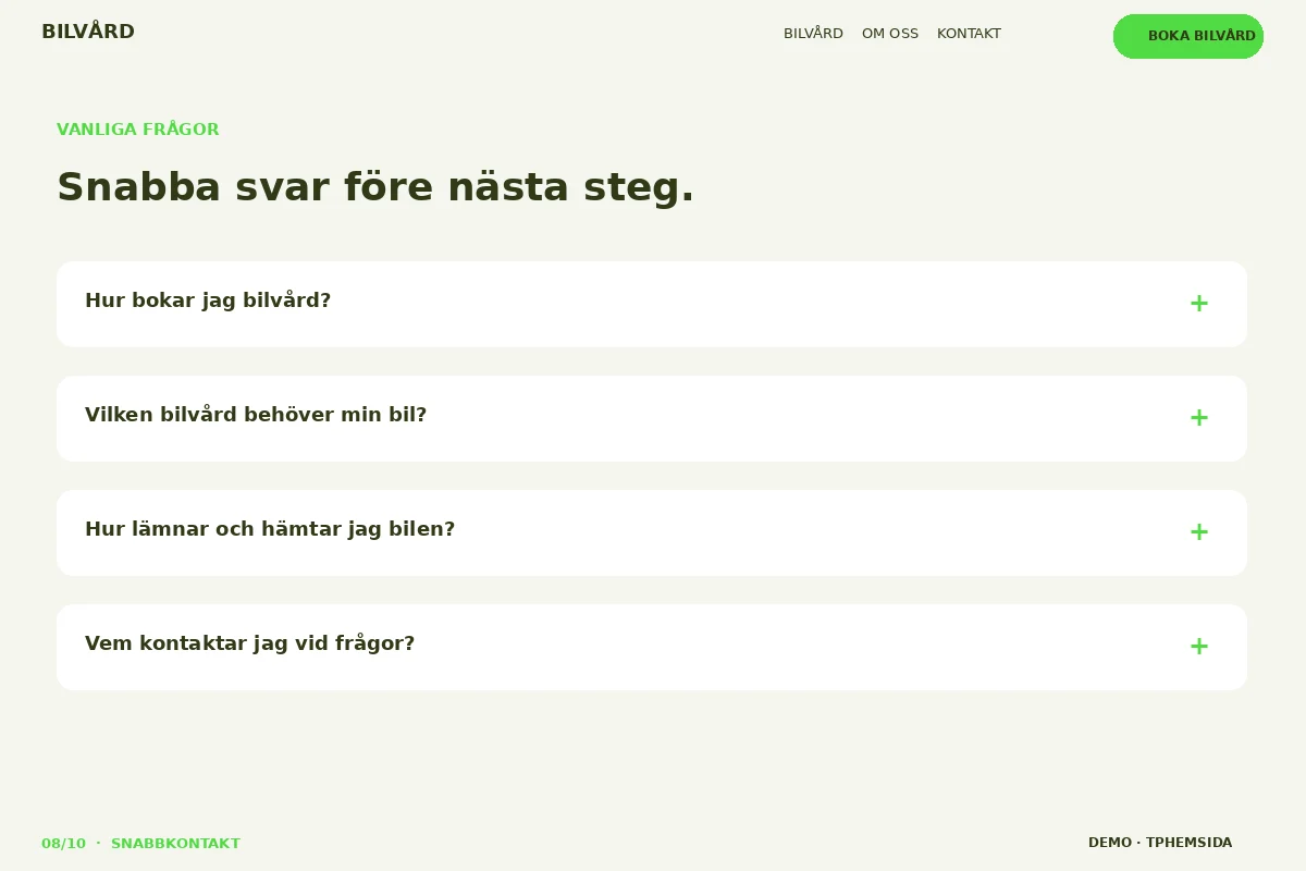 Snabbkontakt – Vanliga frågor för bilvård