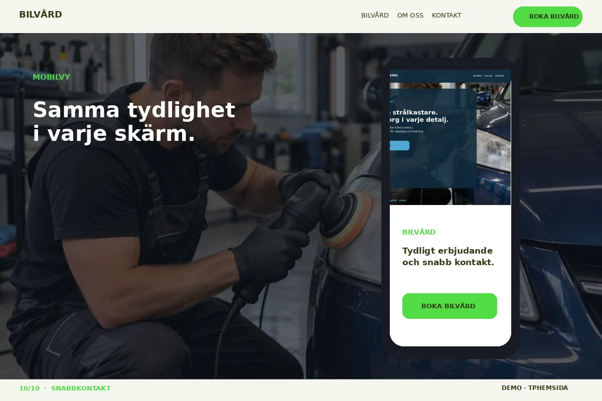 Snabbkontakt – Mobilvy för bilvård