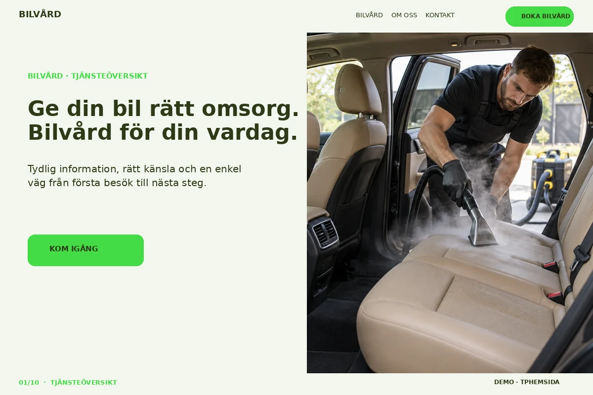 Tjänsteöversikt – Startsida för bilvård