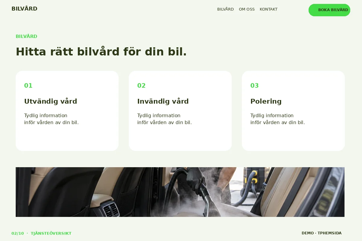 Tjänsteöversikt – Bilvård för bilvård