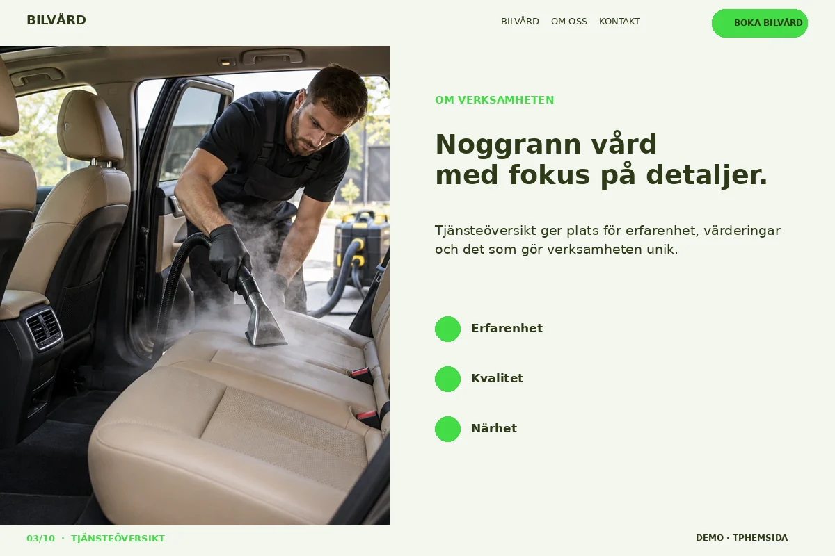 Tjänsteöversikt – Om företaget för bilvård