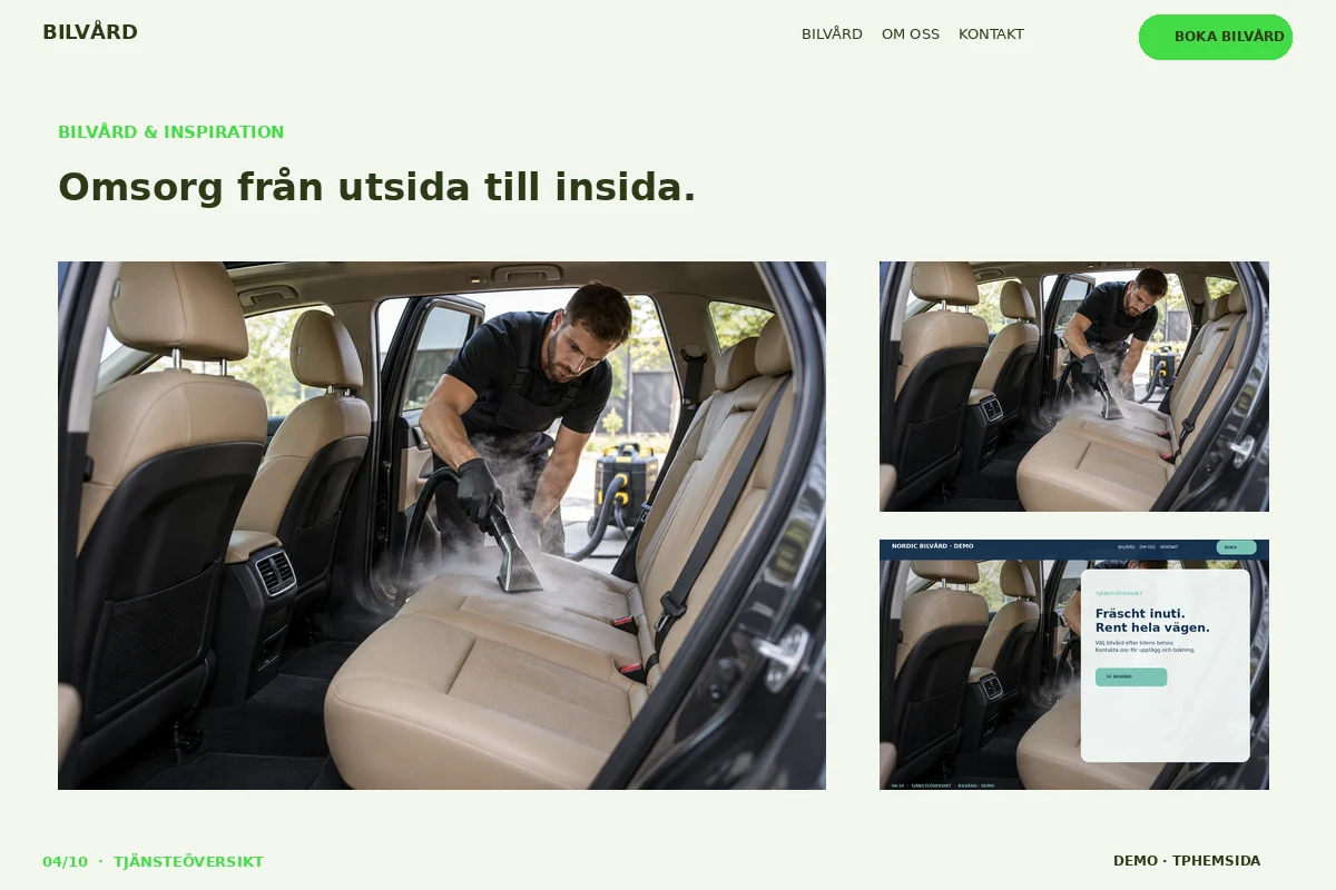 Tjänsteöversikt – Bilgalleri för bilvård