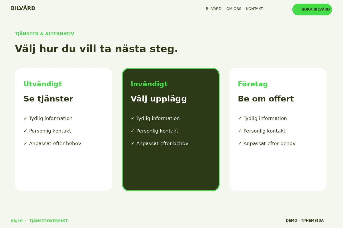 Tjänsteöversikt – Tjänster & alternativ för bilvård