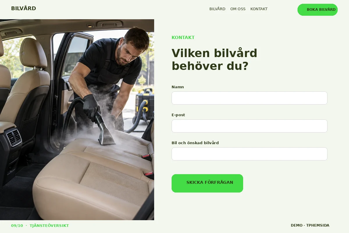 Tjänsteöversikt – Kontakt för bilvård